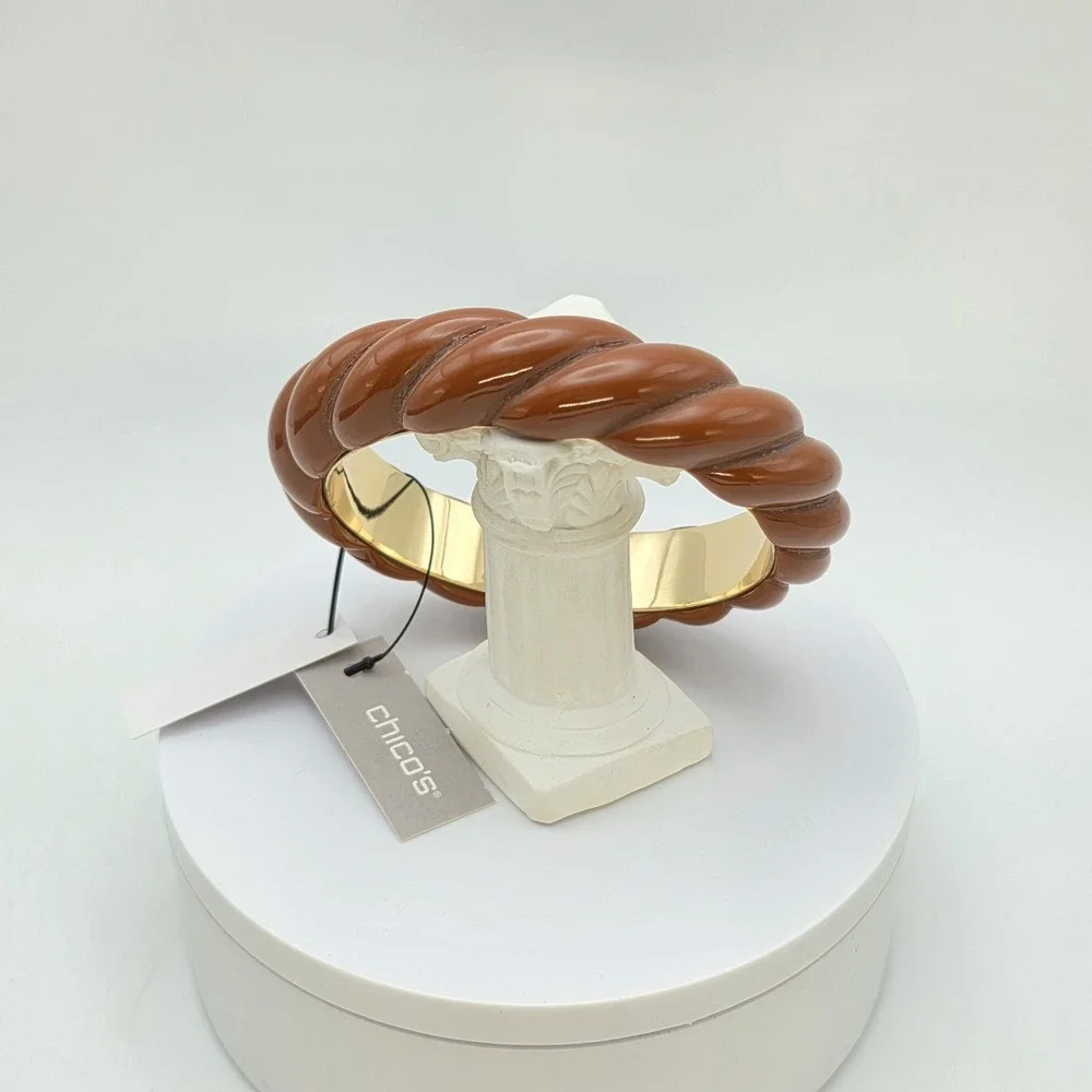 New! CHICO'S‎ Bria Terracotta Bracelet Resin Acrylic Bangle Gold Tone New W Tags